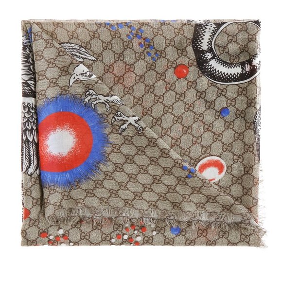 Gucci GG Space Animal Print Scarf in Beige NEW W TAGS
